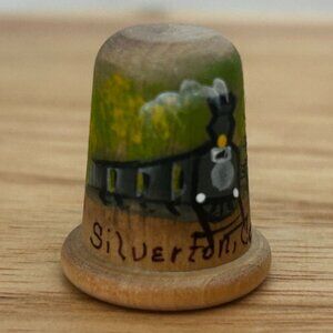 Hand-Painted Wooden Thimble With Train & Silverton CO Text